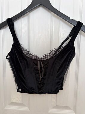 Victoria's Secret Black Velvet Lace-Up Corset Crop